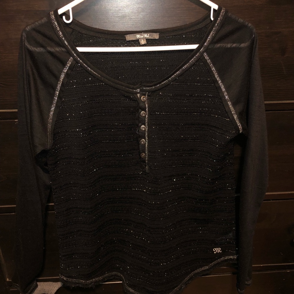 MISS ME Long Sleeve Black Top